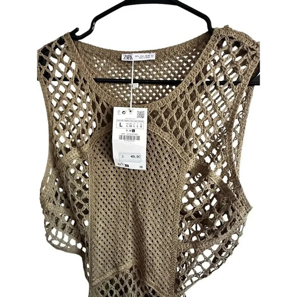 NWT Zara Mesh Green Side Cutout Crochet Mini Dress Size Large - Picture 3 of 7